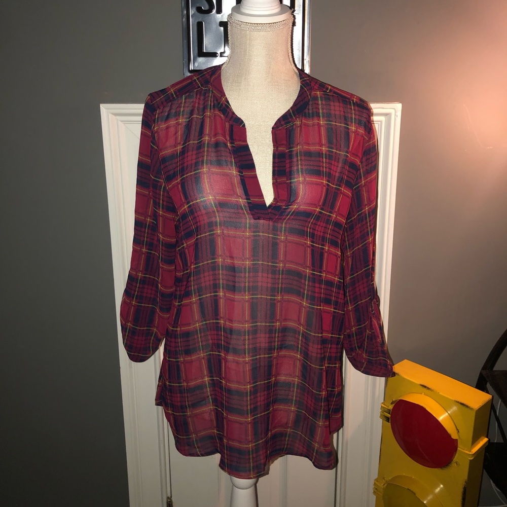ing Plaid Sheer Blouse Size L